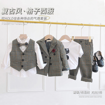Childrens Suit Set 2020 Spring and Autumn New Boys Plain English Gentlemen Flower Child Suit Three Piece Set