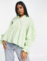 04 04 23 2022 trendguided womens new turn-collar loose blister sleeves shirt