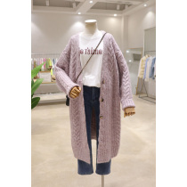 Lining Complexion Flowers 2022 Early spring Korean version loose Lazy Wind slim Thickened Mid-Length Cardiovert Sweater Sweater Jacket Woman