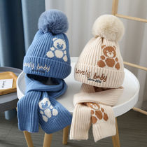 Balabala childrens hat scarf autumn and winter wool hat children knitted warm hat thick boy and girl