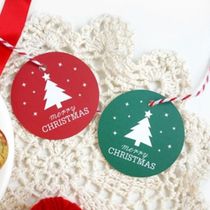 100 Price 2021 Christmas Red and Green Christmas Tree Pattern Round Gift Decoration Tag Bookmark Message Card