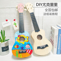 Assemble ukulele diy small guitar handmade homemade material bag painted hand painting wooden graffiti