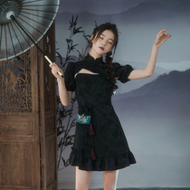 Original Sennu tribe sweet cool new Chinese style national tide cheongsam collar short top showing thin slip dress fried street suit