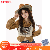 Original Sen female tribe fried street wear two-piece denim very busy retro American wear vest suede shirt