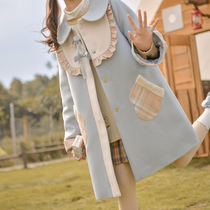 Original Mori Nu Tribe contrast woolen coat mid-length doll collar cute style 2022 popular coat new style