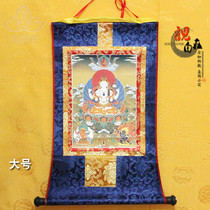 Four-armed Guanyin Thangka Tibetan Buddhist printing Bronzed Buddha Statue Home entrance Thangka hanging painting decorative painting Large