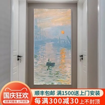 Hand-painted Monet oil painting Sunrise impression entrance entrance porch painting vertical hanging painting into the house corridor aisle decoration painting famous painting