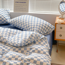 Retro minimalist ins checkerboard plaid cotton sheets dormitory three-four-piece student bedding for four seasons Universal