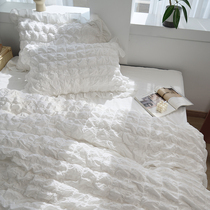 Pure white fairy fluttering puffs clouds washed cotton bed cotton sheets four-piece set of simple white bedding summer