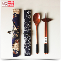 Hesheng Japanese original wooden tableware winding tie wire winding thread wood chopsticks spoon student chopsticks spoon travel set
