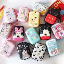 Rectangular cute cartoon headphone storage bag data cable charger digital accessories finishing box leather pattern zipper