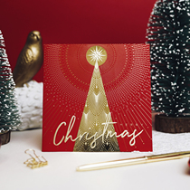 byears White night original Red star Christmas card Christmas Tree Starry Sky Bronzing New Year business custom card