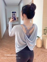 YEUNGSUKHAN Butterfly Beauty Back Blouse * Spring Summer Backless Yoga Top Women Hollow Eating Sports Long Sleeve