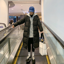 Fake two pieces of down cotton jacket womens winter 2021 New loose long cotton-padded jacket over the knee hooded cotton coat