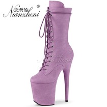 20 cm ultra high heel Shoe fine heel Hate Sky High Waterproof Bench Purple Steel Tube Dance Shoes Short Boots Sexy and European Boots Children