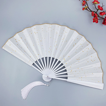  Shanhe Ling fan 10 inch Wen Kexing domineering ancient style folding fan sprinkled with gold white double-sided silk cloth full paint bamboo fan