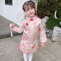 Childrens qipao red beiyyear clothes female baby autumn winter pink hanfu New Year clothing Baby New Chinese New Year clip cotton one-piece dress