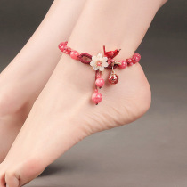 Ancient Wind Foot Chain Woman Bell bell Phonic Palace Bell Glazed Ankle Chain Retro National Wind Red Rope Foot Rope 2021 New