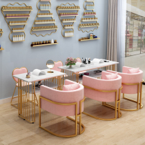 Nordic double marble manicure table and chair set combination simple modern golden iron single double manicure table