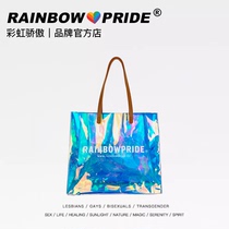 RainbowPride colorful PVC small fresh one shoulder oblique across canvas men and women black and white satchel send pendant medal