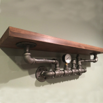 American loft industrial style retro wrought iron water pipe Solid wood layer board partition wall shelf display storage wall hanging