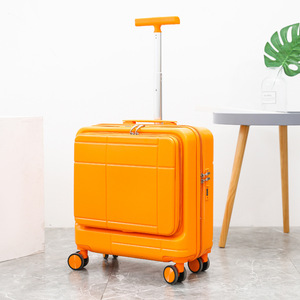 商务旅行箱18寸前置电脑仓小型行李箱女橙色密码箱子轻便登机箱20