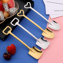Upgrade spade spoon thickened 304 stainless steel spoon Heart-shaped spoon Net red watermelon spoon square head dessert coffee spoon