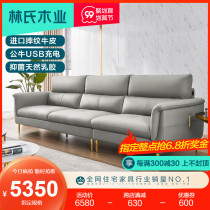 Lins wood light luxury simple leather sofa living room first layer cowhide small apartment latex leather sofa S096