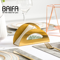 Creative high-grade Nordic metal dining restaurant table towel seat Stainless steel brass color wrought iron table triangle paper towel rack