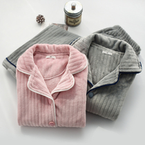 Thick plus velvet warm pajamas women men winter flannel long sleeve trousers cardigan couples home suit