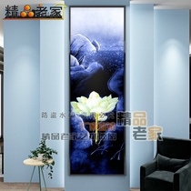 Customized modern simple blue carved tempered art glass living room entrance restaurant decoration background wall Lotus