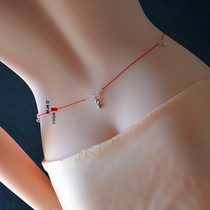 Beckoning peach blossom wang peach blossom red rope waist rope female bare body close-fitting super slim sexy waist chain pink crystal sterling silver fox bell