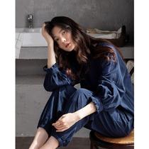 Korean pajamas female spring and autumn cotton long sleeves can go out in autumn and winter two-piece round neck casual home suit