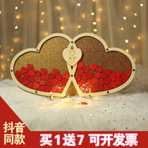 Creative double heart knot wedding birthday fingerprint tree sign-in book Book Book Book heart-shaped wood chip personalized custom love