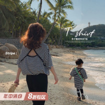  Chenchen mom parent-child short-sleeved 2021 summer new childrens backless striped T-shirt baby western style all-match top tide