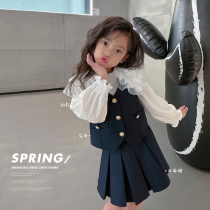 Chen Chenma 2022 new girl white lace collar Long sleeves shirt Child kids Campus Wind JK Machia suit