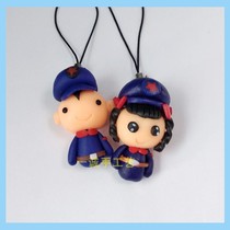 Blue soldier couple small pendant hand-kneaded soft pottery gift for friends New Years gift