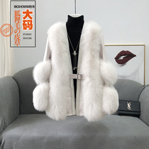 Baker Show Large Size Fur 200 Jin Fat mm Fat Fat Fat Fox Hair Fur Coat Female Long V-Collar Slim Winter Dress