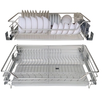 Kitchen cabinet pull basket 304 stainless steel double buffer drawer type Bowl basket kitchen cabinet seasoning storage bowl rack built-in