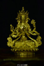 Religious supplies Buddha statue Four-armed Guanyin Exquisite bright gold 2 inches four-armed Guanyin height 6cm