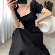 Sandro Moskoloni Herben Wind square collar dress lady 2022s new mid-length long sleeve small black dress