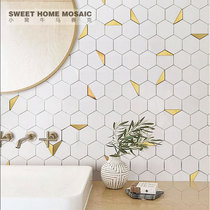  Light luxury style marble mosaic background wall entrance Golden stainless steel gradient stone parquet bathroom tiles