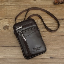 Crossbody mobile phone bag Small Satchel leather dad running bag cowhide multifunctional large screen mens multi-layer mini Vertical