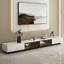  Light luxury rock panel TV cabinet narrow modern living room marble TV cabinet coffee table combination new floor-to-ceiling small size