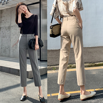Korean suit pants womens spring and summer straight loose 2021 new high-waisted nine-point casual pants small feet show thin smoke pipe pants