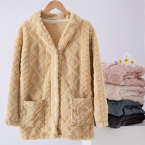 Coral fleece pajama tops single piece ladies winter plus fleece plus thickened outer wear fur jacket cardigan flannel home jacket