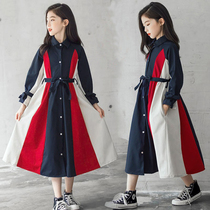 Girl Spring Dress Dress Dress 2023 New Korean Version Great Boy Skirt Autumn Winter Plus Suede Foreign Air Over Knee Long Skirt Tide 170