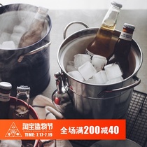 Qin through the whole summer a house double-layer covered ice bucket cold outdoor household binaural galvanized wrought iron wine barrel