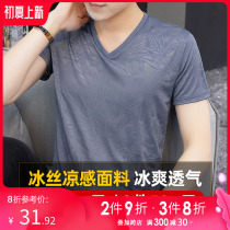 Ice Silk V Collar T-Shirt Male Short Sleeve 2022 Summer New Tide Ice Sensation Slip half sleeves Compassionate Thin Air Speed Dry