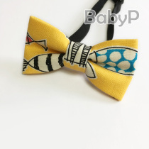 BabyP handmade custom childrens bow tie bright yellow Japanese hand painted cartoon fish boy baby bow tie